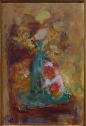 Untitled [Flowers in a Green Vase Placed on the Seat of a Chair] image